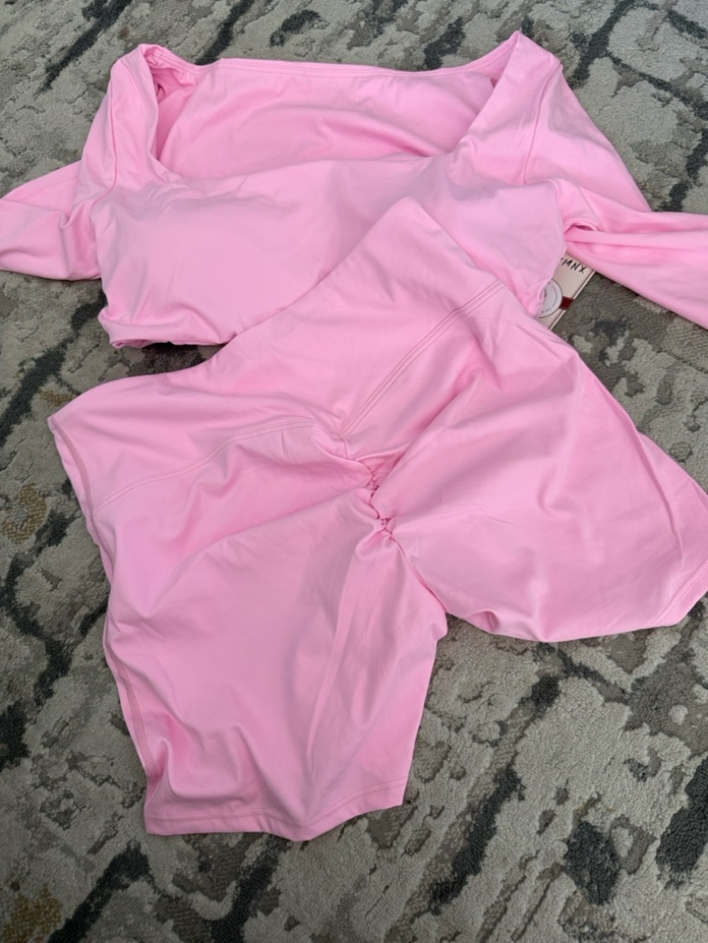 Pink Long Sleeve Crop Top and High-Waist Biker Shorts Set